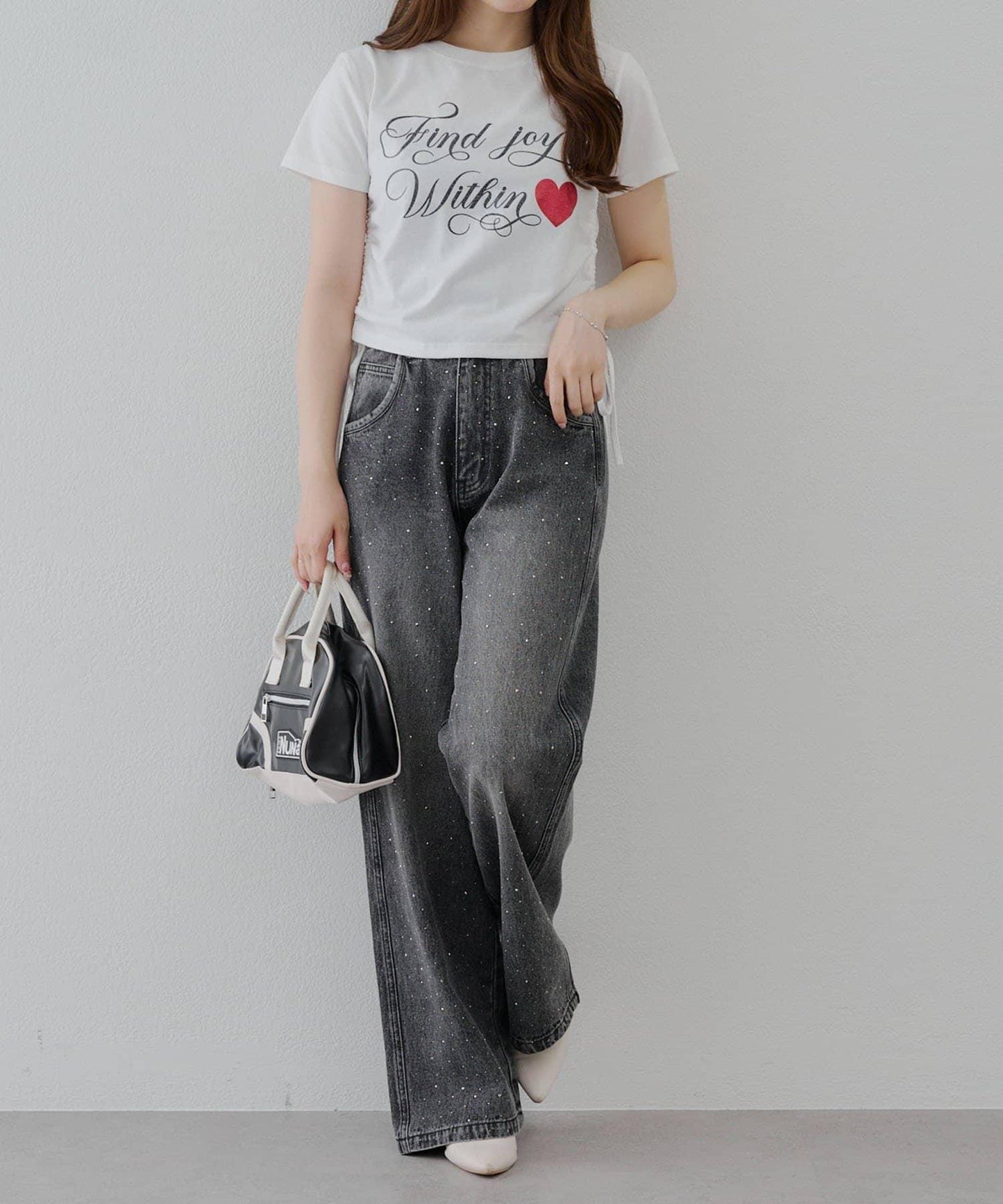 【2尺碼展開】帶石頭的寬鬆牛仔褲