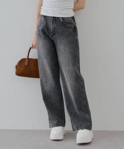 【2尺碼展開】帶石頭的寬鬆牛仔褲