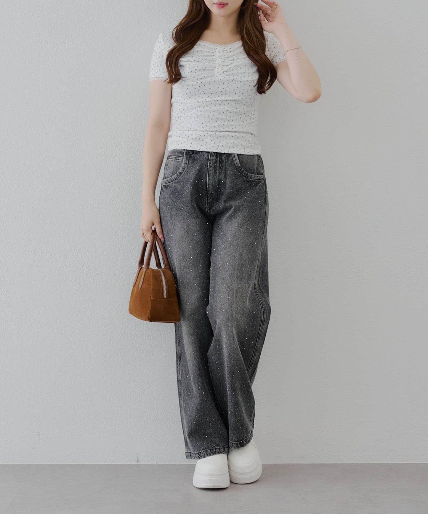 【2尺碼展開】帶石頭的寬鬆牛仔褲