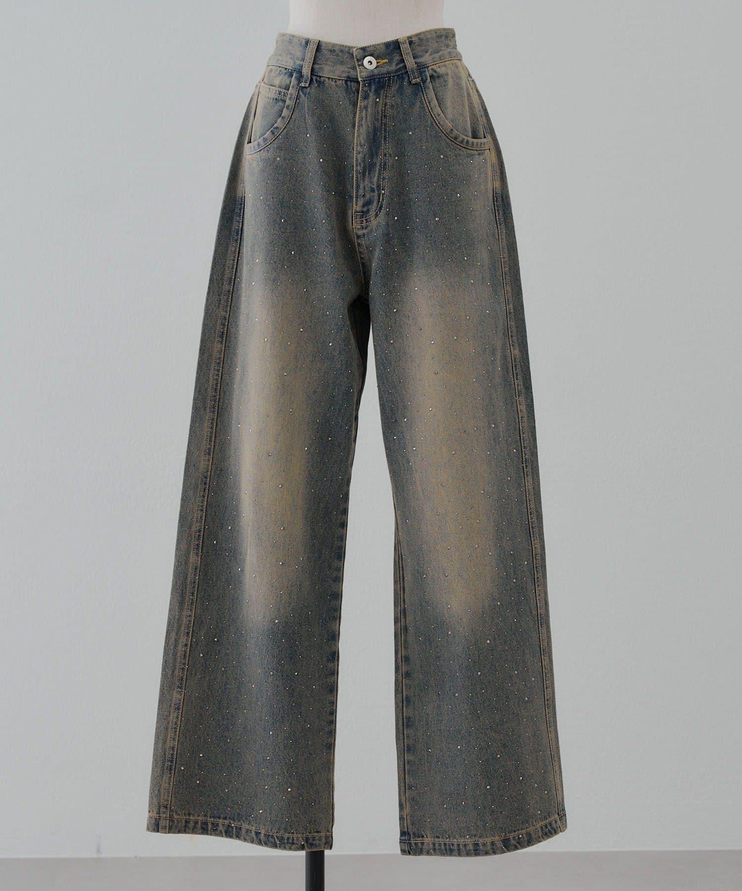 【2尺碼展開】帶石頭的寬鬆牛仔褲