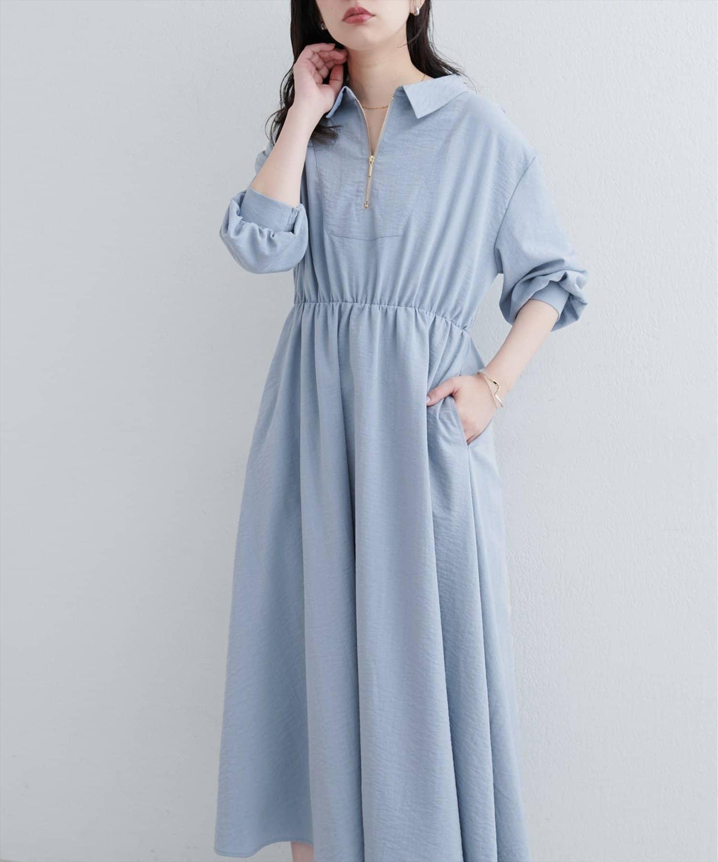【限定】前拉鍊領口連衣裙
