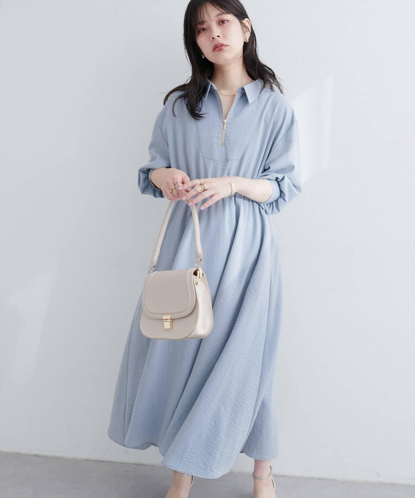 【限定】前拉鍊領口連衣裙