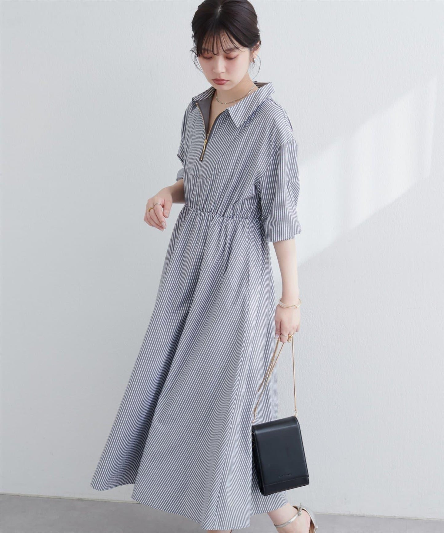 【限定】前拉鍊領口連衣裙