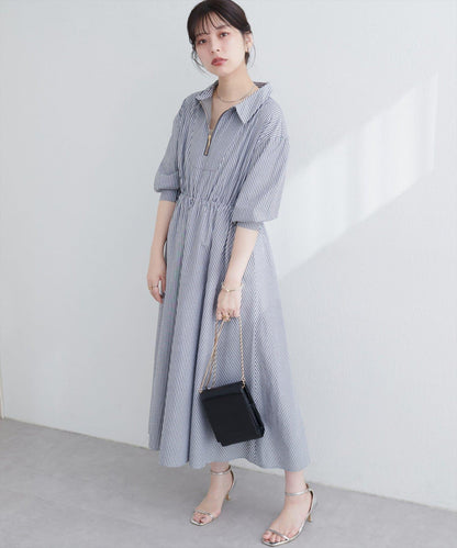 【限定】前拉鍊領口連衣裙