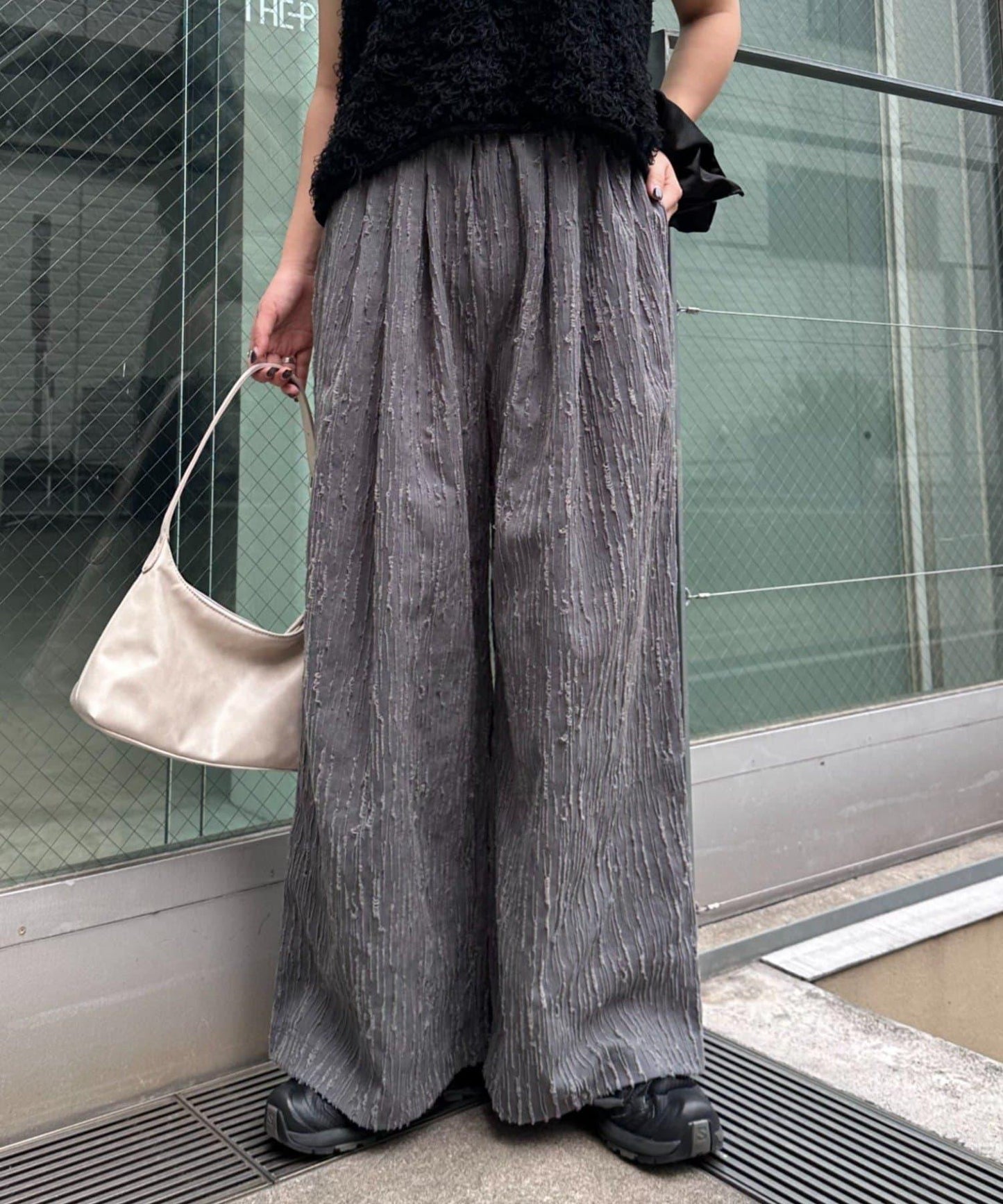 【CIAOPANIC TYPY】提花褶皺寬腿褲