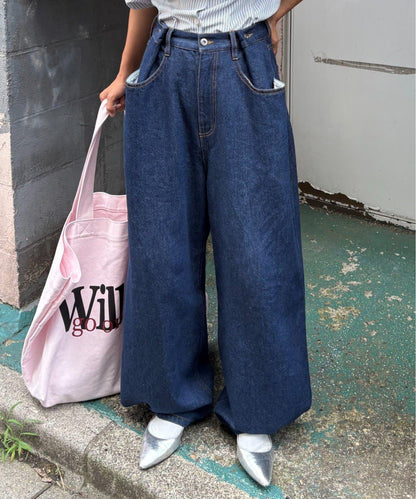 【薩基企劃】【可調節腰圍】超染褶皺設計牛仔褲