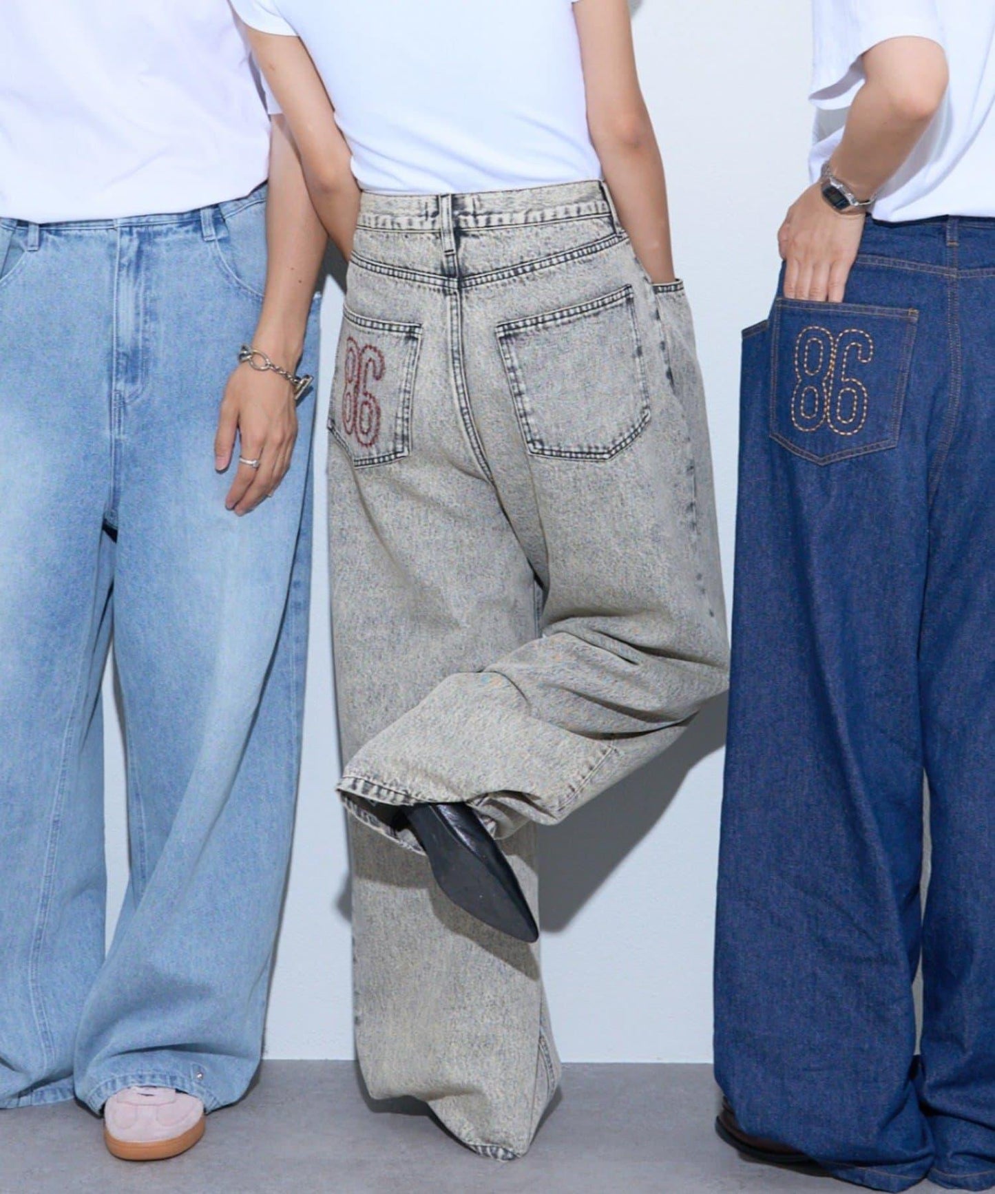 【薩基企劃】【可調節腰圍】超染褶皺設計牛仔褲