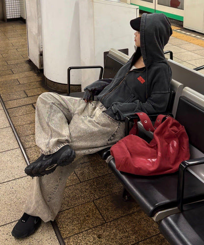 【薩基企劃】【可調節腰圍】超染褶皺設計牛仔褲