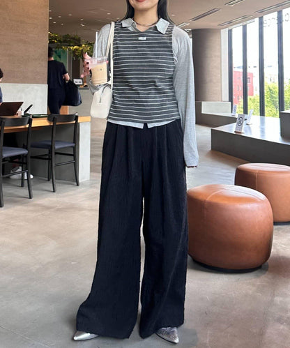 【CIAOPANIC TYPY】提花褶皺寬腿褲