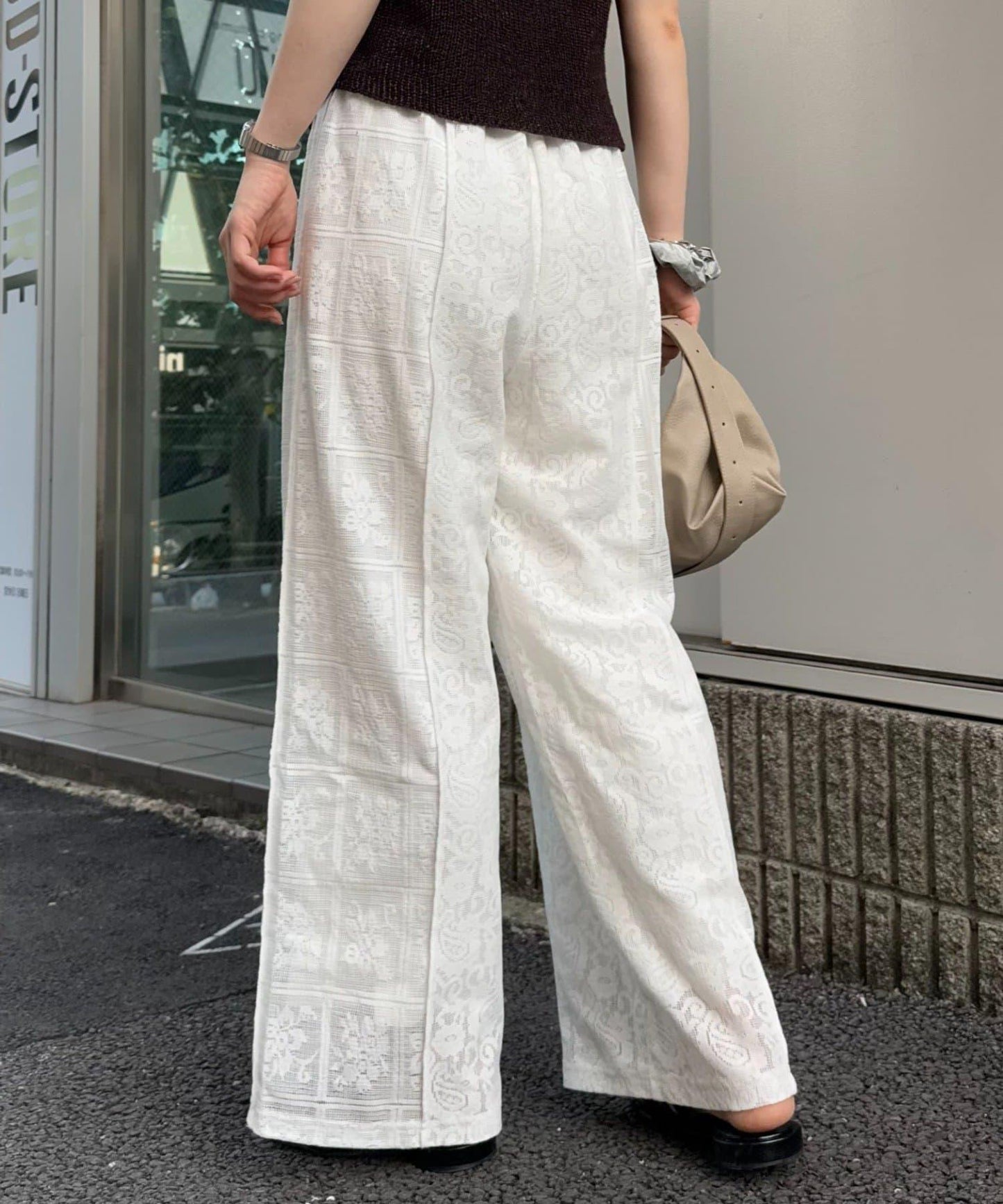 拼接蕾絲寬鬆褲