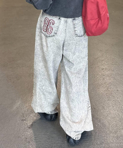 【薩基企劃】【可調節腰圍】超染褶皺設計牛仔褲