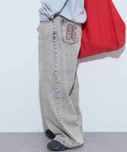 【薩基企劃】【可調節腰圍】超染褶皺設計牛仔褲