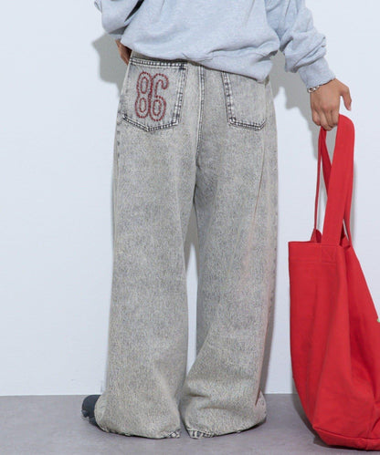 【薩基企劃】【可調節腰圍】超染褶皺設計牛仔褲