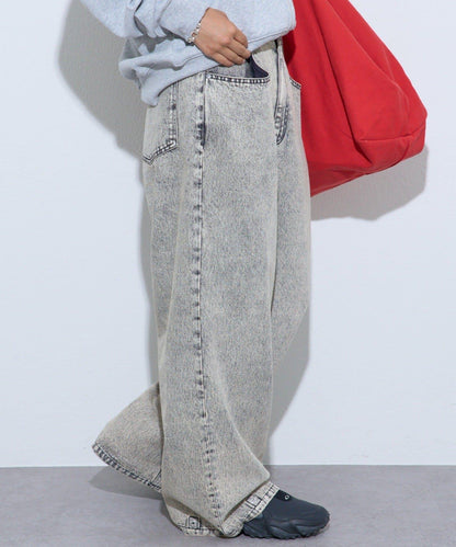 【薩基企劃】【可調節腰圍】超染褶皺設計牛仔褲