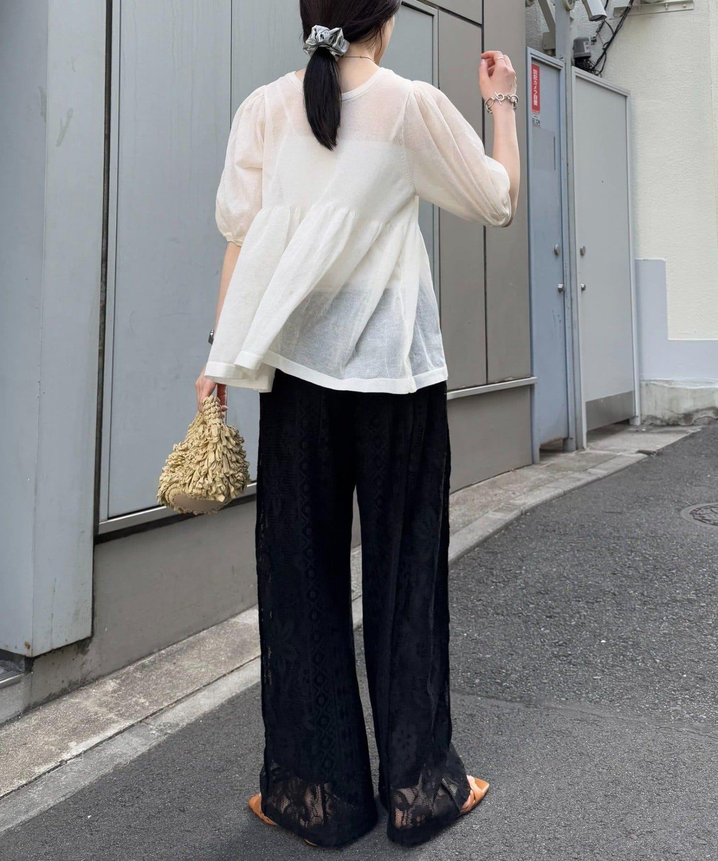 拼接蕾絲寬鬆褲