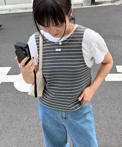【soome韓國企劃】條紋層疊領口透視剪裁襯衫