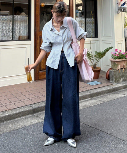 【薩基企劃】【可調節腰圍】超染褶皺設計牛仔褲