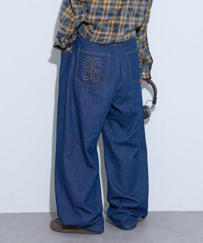 【薩基企劃】【可調節腰圍】超染褶皺設計牛仔褲