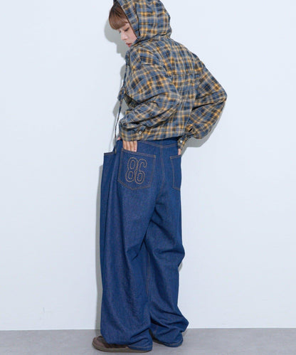 【薩基企劃】【可調節腰圍】超染褶皺設計牛仔褲