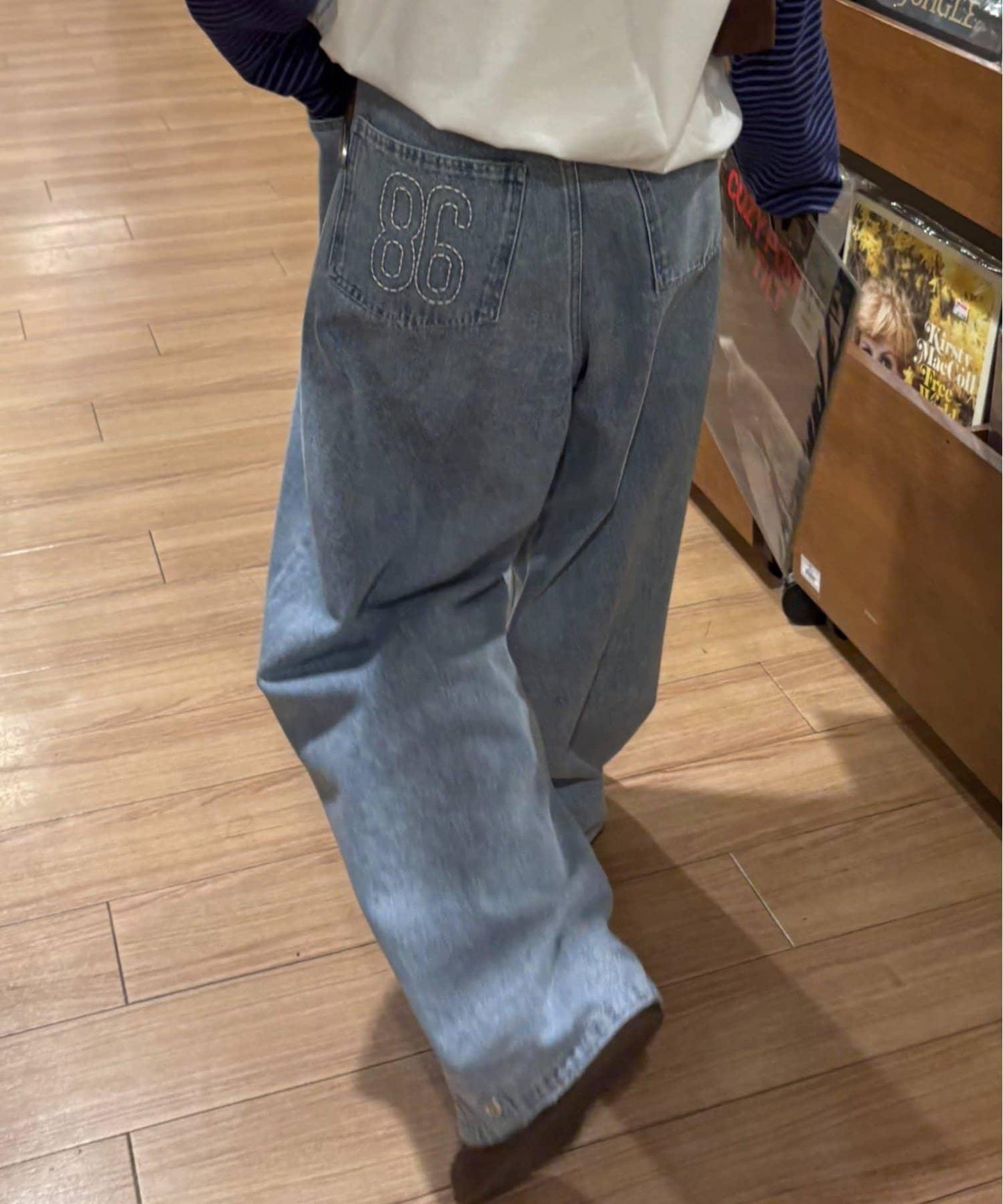 【薩基企劃】【可調節腰圍】超染褶皺設計牛仔褲