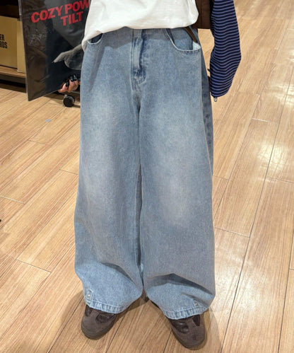 【薩基企劃】【可調節腰圍】超染褶皺設計牛仔褲