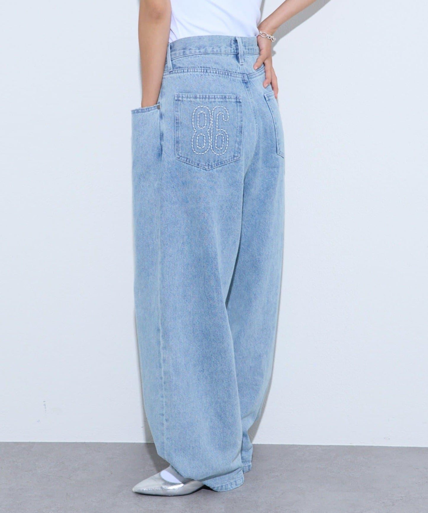 【薩基企劃】【可調節腰圍】超染褶皺設計牛仔褲