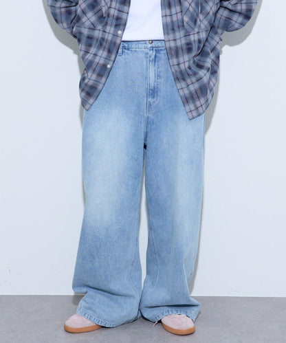【薩基企劃】【可調節腰圍】超染褶皺設計牛仔褲