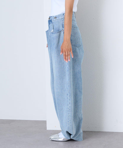 【薩基企劃】【可調節腰圍】超染褶皺設計牛仔褲