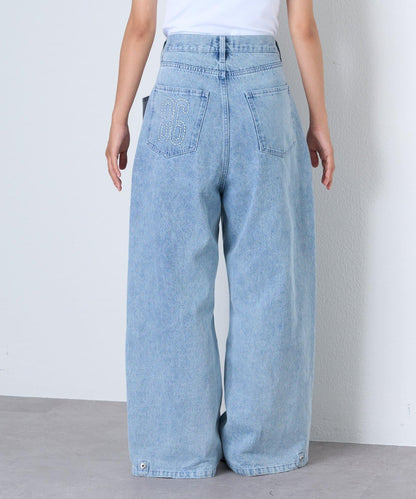 【薩基企劃】【可調節腰圍】超染褶皺設計牛仔褲