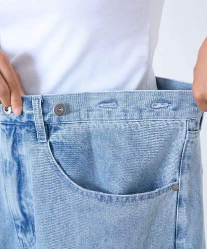 【薩基企劃】【可調節腰圍】超染褶皺設計牛仔褲