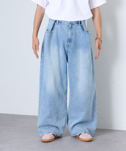 【薩基企劃】【可調節腰圍】超染褶皺設計牛仔褲
