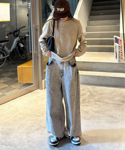 【薩基企劃】【可調節腰圍】超染褶皺設計牛仔褲