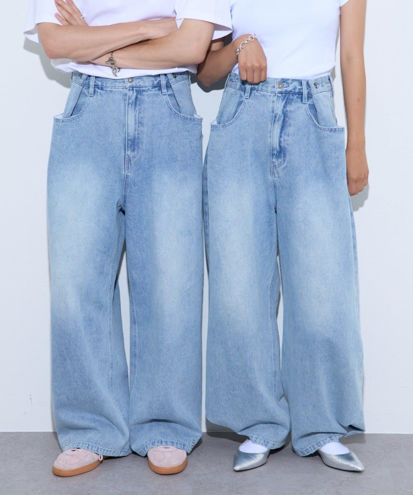 【薩基企劃】【可調節腰圍】超染褶皺設計牛仔褲