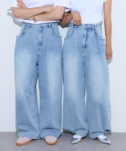 【薩基企劃】【可調節腰圍】超染褶皺設計牛仔褲