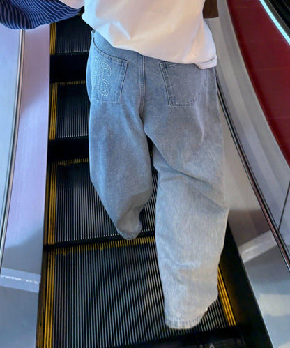 【薩基企劃】【可調節腰圍】超染褶皺設計牛仔褲