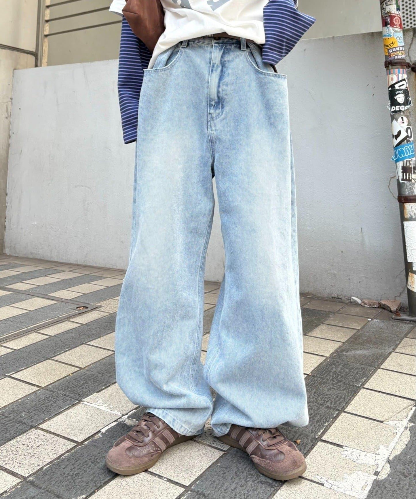 【薩基企劃】【可調節腰圍】超染褶皺設計牛仔褲