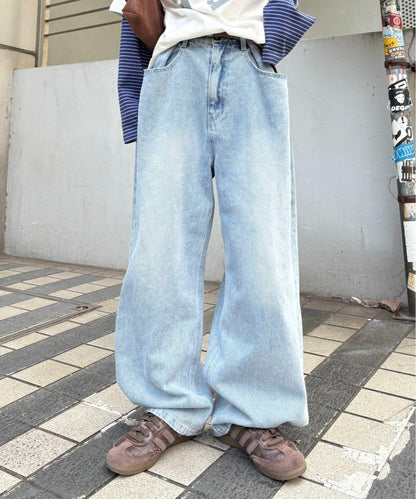 【薩基企劃】【可調節腰圍】超染褶皺設計牛仔褲