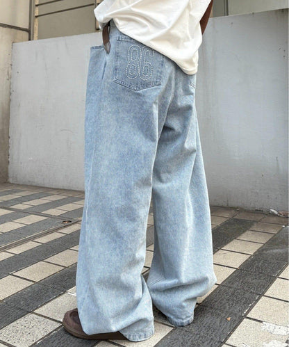 【薩基企劃】【可調節腰圍】超染褶皺設計牛仔褲