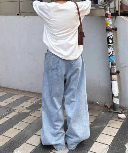 【薩基企劃】【可調節腰圍】超染褶皺設計牛仔褲