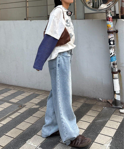 【薩基企劃】【可調節腰圍】超染褶皺設計牛仔褲