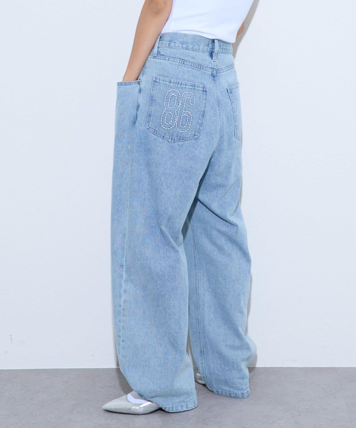 【薩基企劃】【可調節腰圍】超染褶皺設計牛仔褲