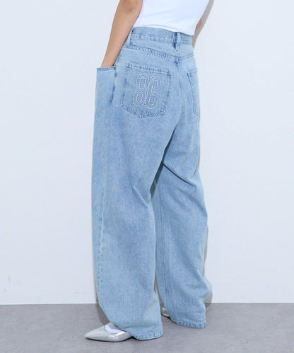 【薩基企劃】【可調節腰圍】超染褶皺設計牛仔褲