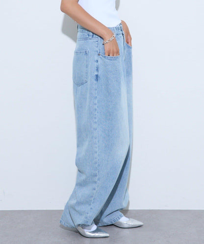 【薩基企劃】【可調節腰圍】超染褶皺設計牛仔褲