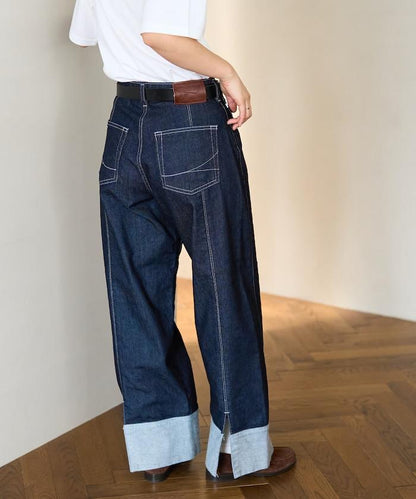 聯名 後開叉 寬鬆直筒