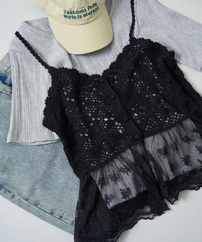 鉤針對接蕾絲吊帶背心胸衣
