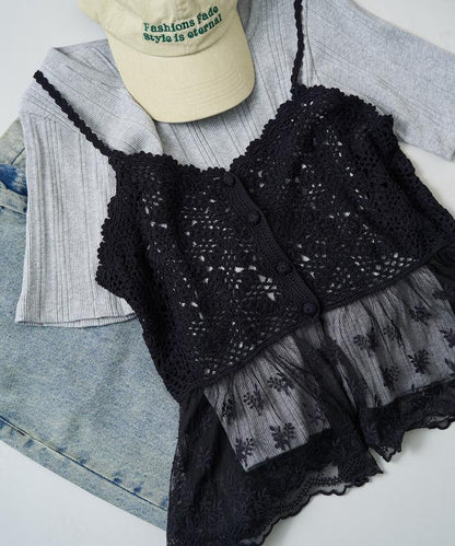 鉤針對接蕾絲吊帶背心胸衣