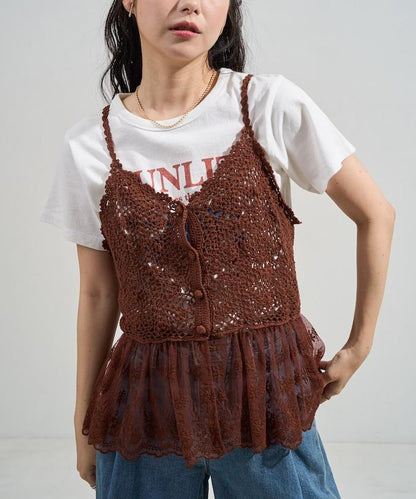 鉤針對接蕾絲吊帶背心胸衣