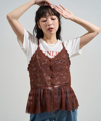 鉤針對接蕾絲吊帶背心胸衣