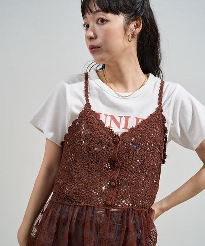 鉤針對接蕾絲吊帶背心胸衣