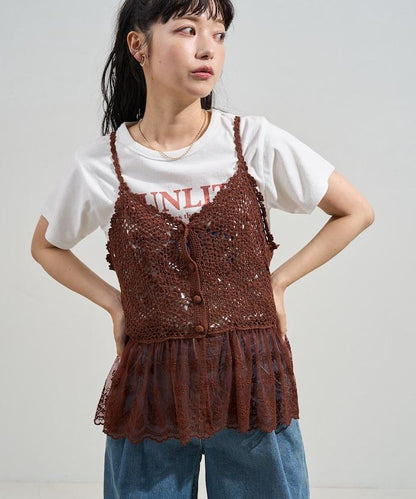 鉤針對接蕾絲吊帶背心胸衣